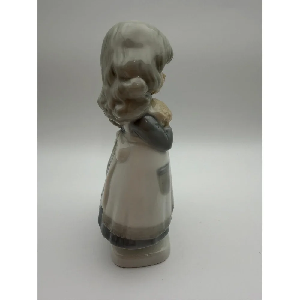 Vintage Japanese Porcelain Girl Figurine with Flowers Glossy Glaze Made in Japan